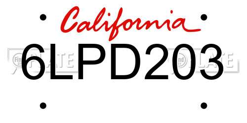 6LPD203 California License Plate