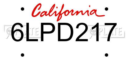 6LPD217 California License Plate