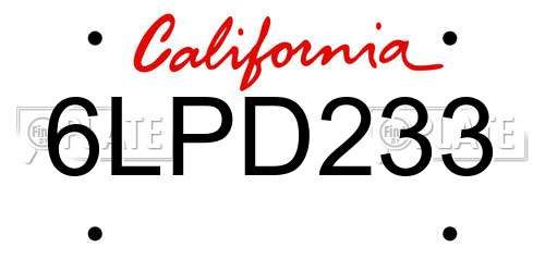 6LPD233 California License Plate