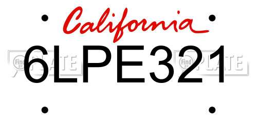 6LPE321 California License Plate