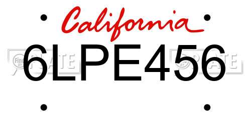 6LPE456 California License Plate