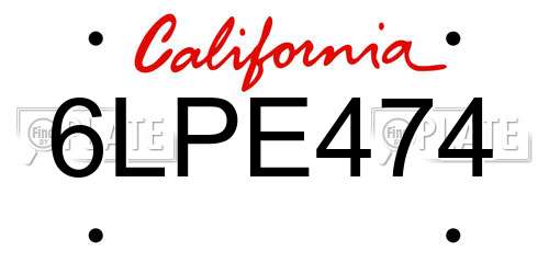 6LPE474 California License Plate