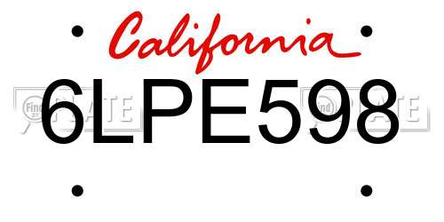6LPE598 California License Plate