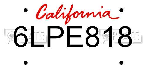 6LPE818 California License Plate