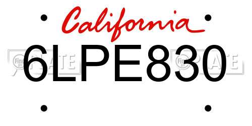 6LPE830 California License Plate