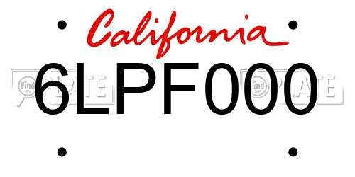 6LPF000 California License Plate