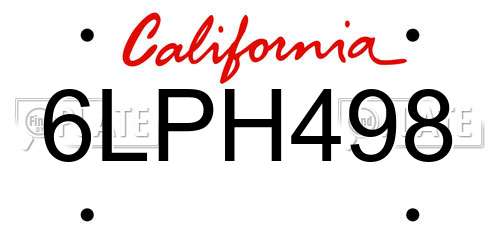 6LPH498 California License Plate