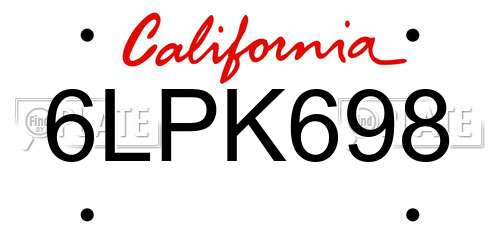 6LPK698 California License Plate