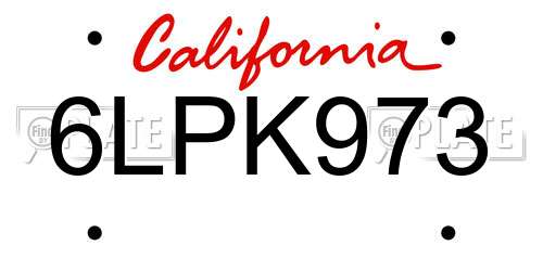 6LPK973 California License Plate