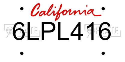 6LPL416 California License Plate