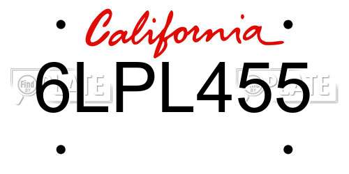 6LPL455 California License Plate