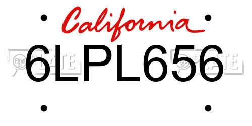 6LPL656 California License Plate
