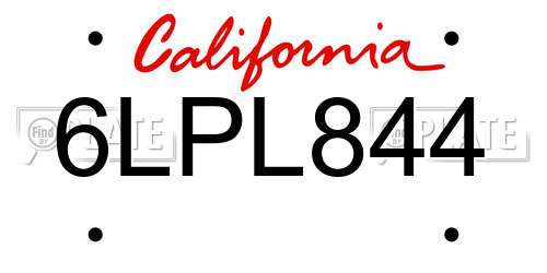6LPL844 California License Plate