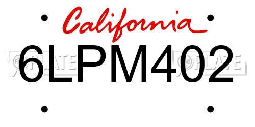 6LPM402 California License Plate