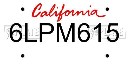 6LPM615 California License Plate