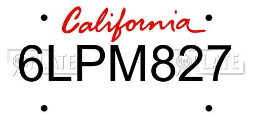 6LPM827 California License Plate