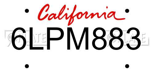 6LPM883 California License Plate
