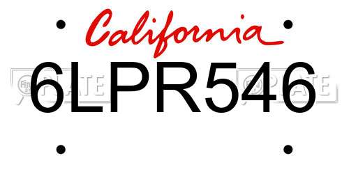 6LPR546 California License Plate