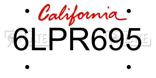 6LPR695 California License Plate