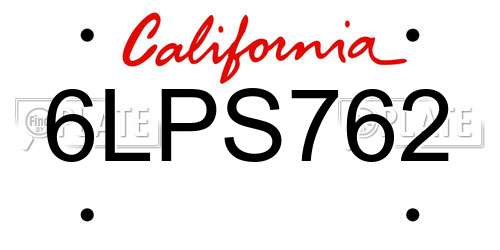 6LPS762 California License Plate