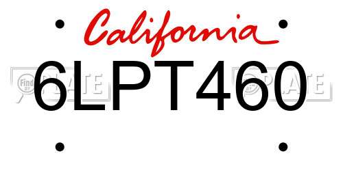 6LPT460 California License Plate