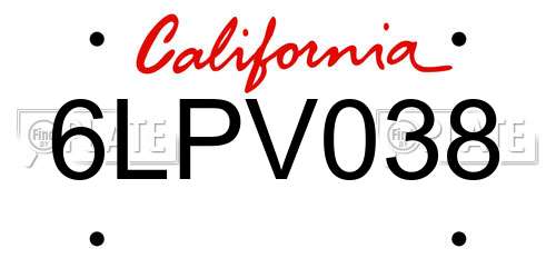 6LPV038 California License Plate