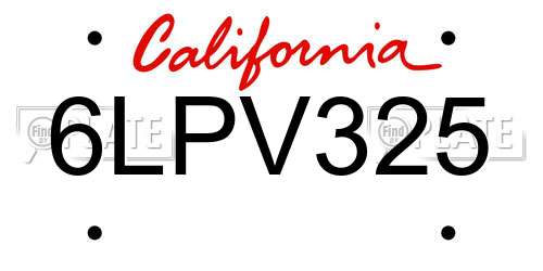 6LPV325 California License Plate