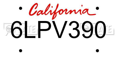 6LPV390 California License Plate