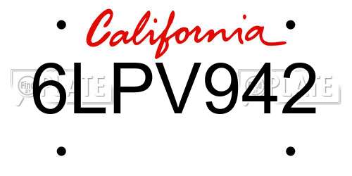 6LPV942 California License Plate