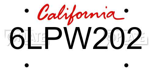 6LPW202 California License Plate