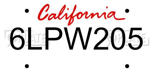 6LPW205 California License Plate