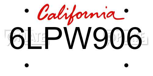 6LPW906 California License Plate
