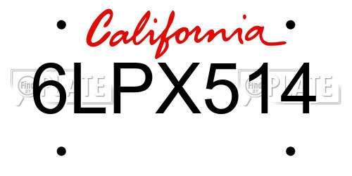 6LPX514 California License Plate