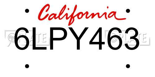 6LPY463 California License Plate