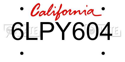6LPY604 California License Plate