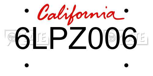 6LPZ006 California License Plate