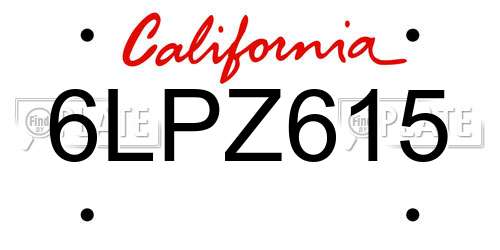 6LPZ615 California License Plate