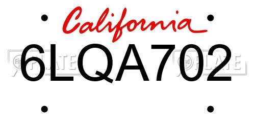 6LQA702 California License Plate