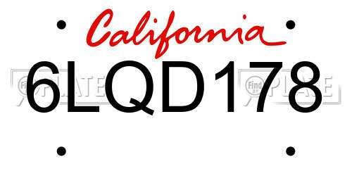 6LQD178 California License Plate