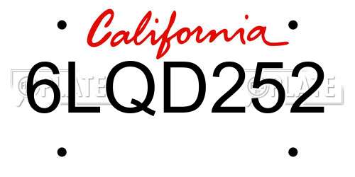 6LQD252 California License Plate