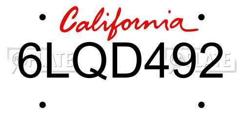 6LQD492 California License Plate