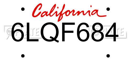 6LQF684 California License Plate