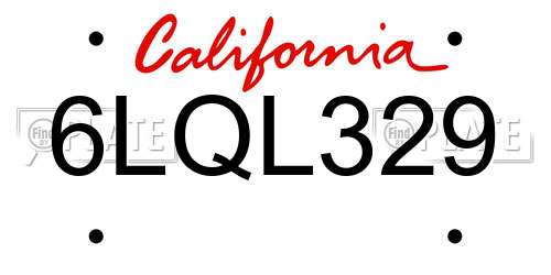 6LQL329 California License Plate