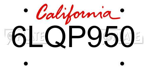 6LQP950 California License Plate