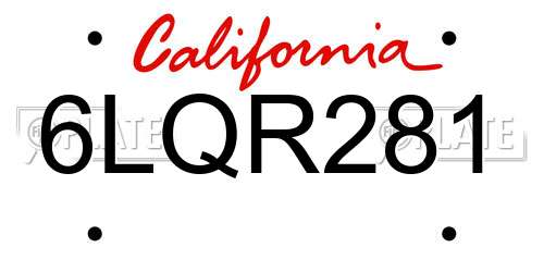 6LQR281 California License Plate