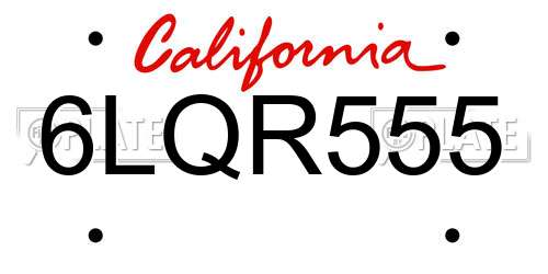 6LQR555 California License Plate