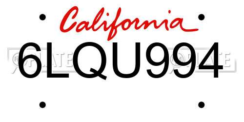 6LQU994 California License Plate