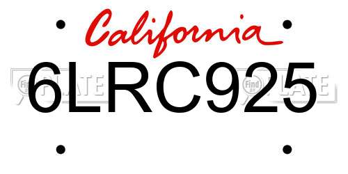 6LRC925 California License Plate