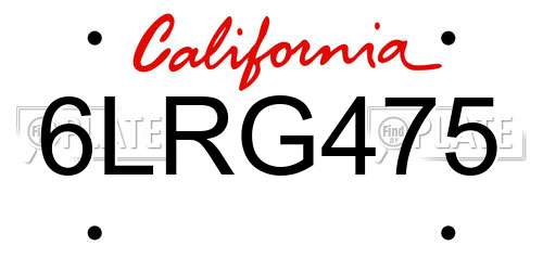 6LRG475 California License Plate