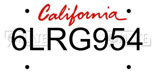 6LRG954 California License Plate